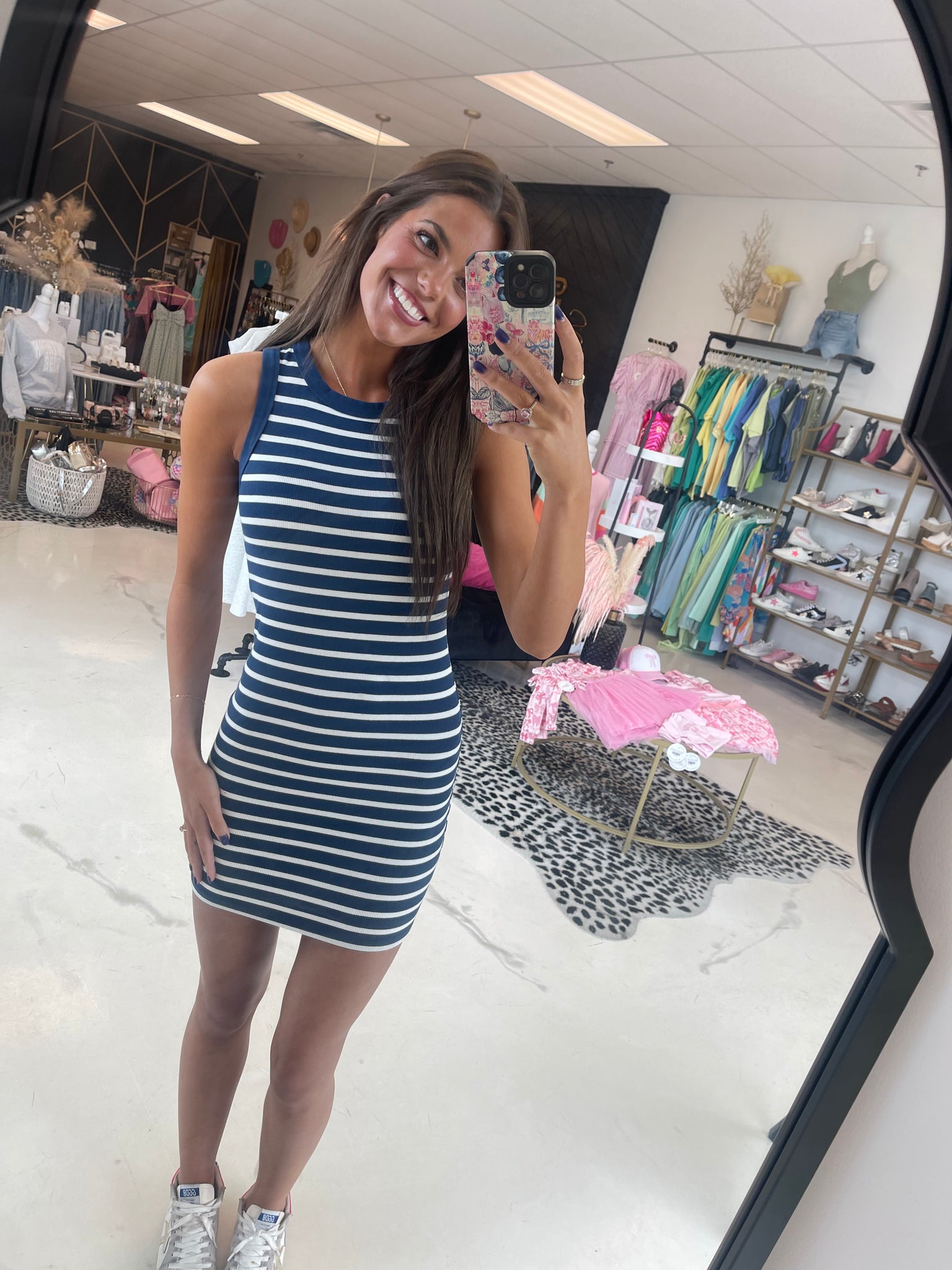 Ribbed Navy + White Stripe Tank Dress
