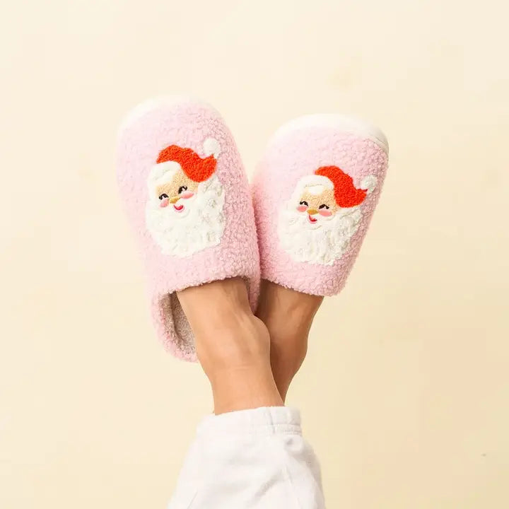 Vintage Santa Pink Fuzzy Slippers