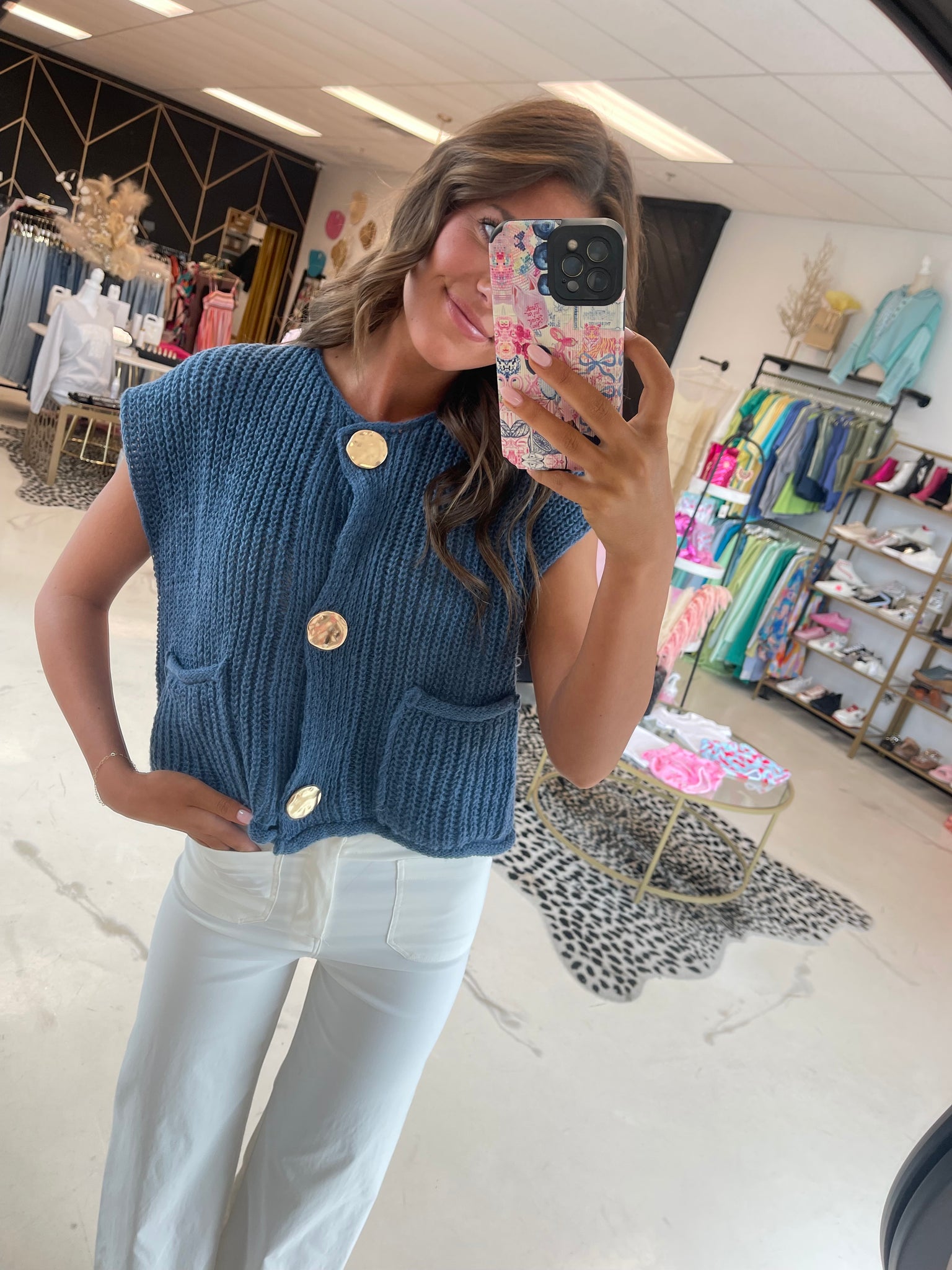 Gold Metal Button Sweater Vest // Navy