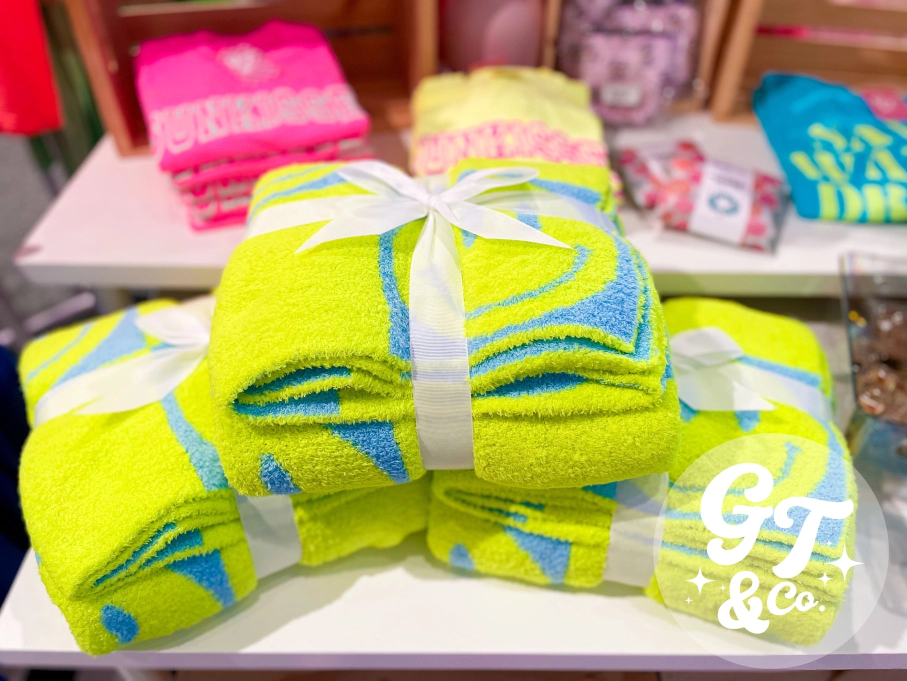 Lux Neon Throw Smiley Blanket // Blue + Lime
